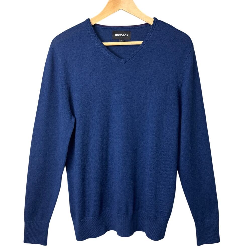 Bonobos Extra Fine Merino Wool Sweater V-Neck Dark Blue  S NWOT Lightweight